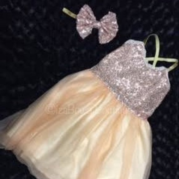 Boutique Other - Rose Gold Sequin Tulle Dress with Matching Headband 1239RG NWT Boutique
